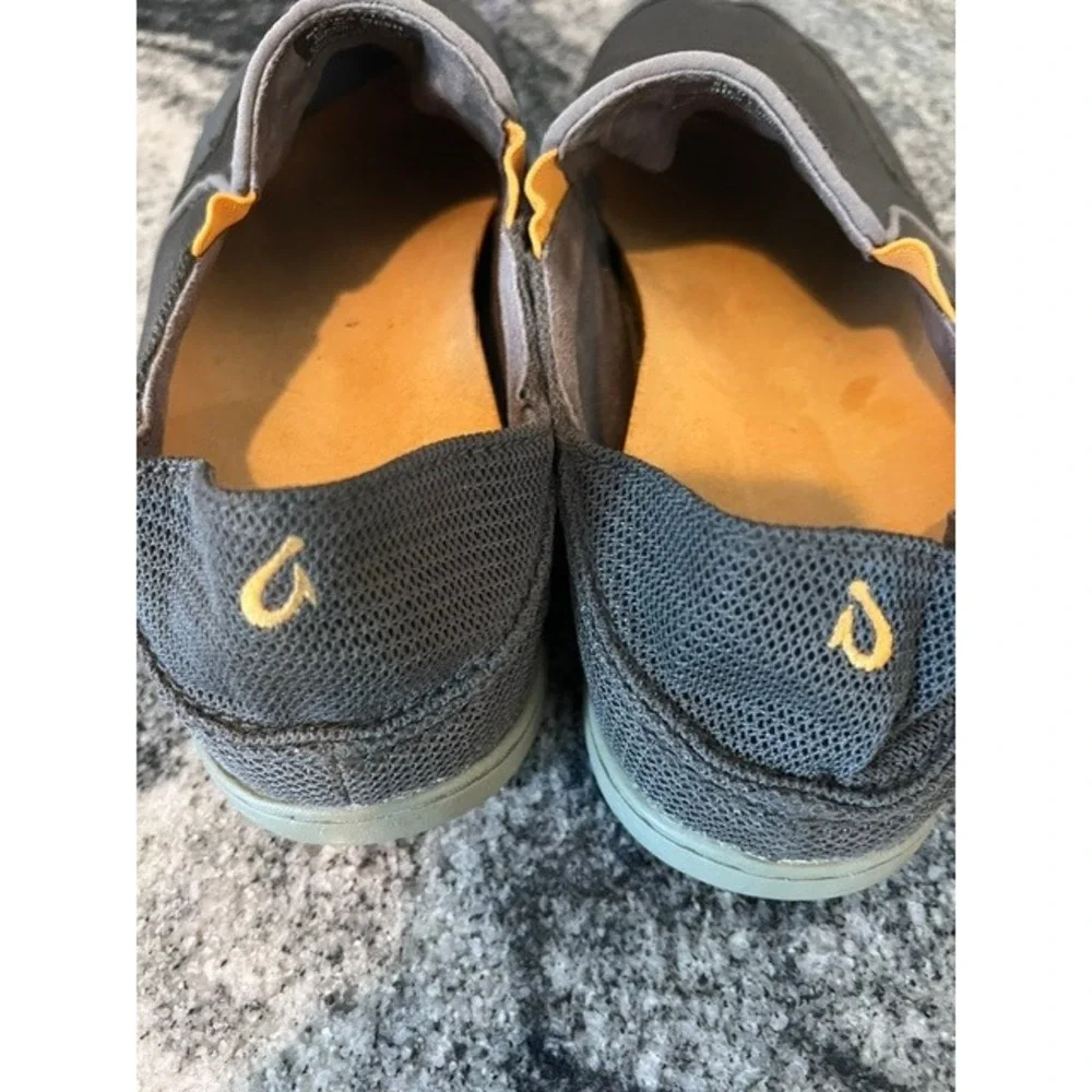 OluKai Nohea Mesh Men 9 Grey Good Drop-in Heel Slip On Shoes 10188-4242 Hawaiin